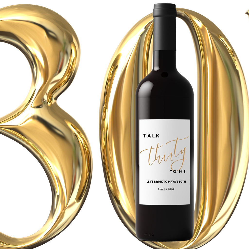 Personalized Name and Date 30th Birthday Wine Bottle Labels | Glossy| Set of 12|