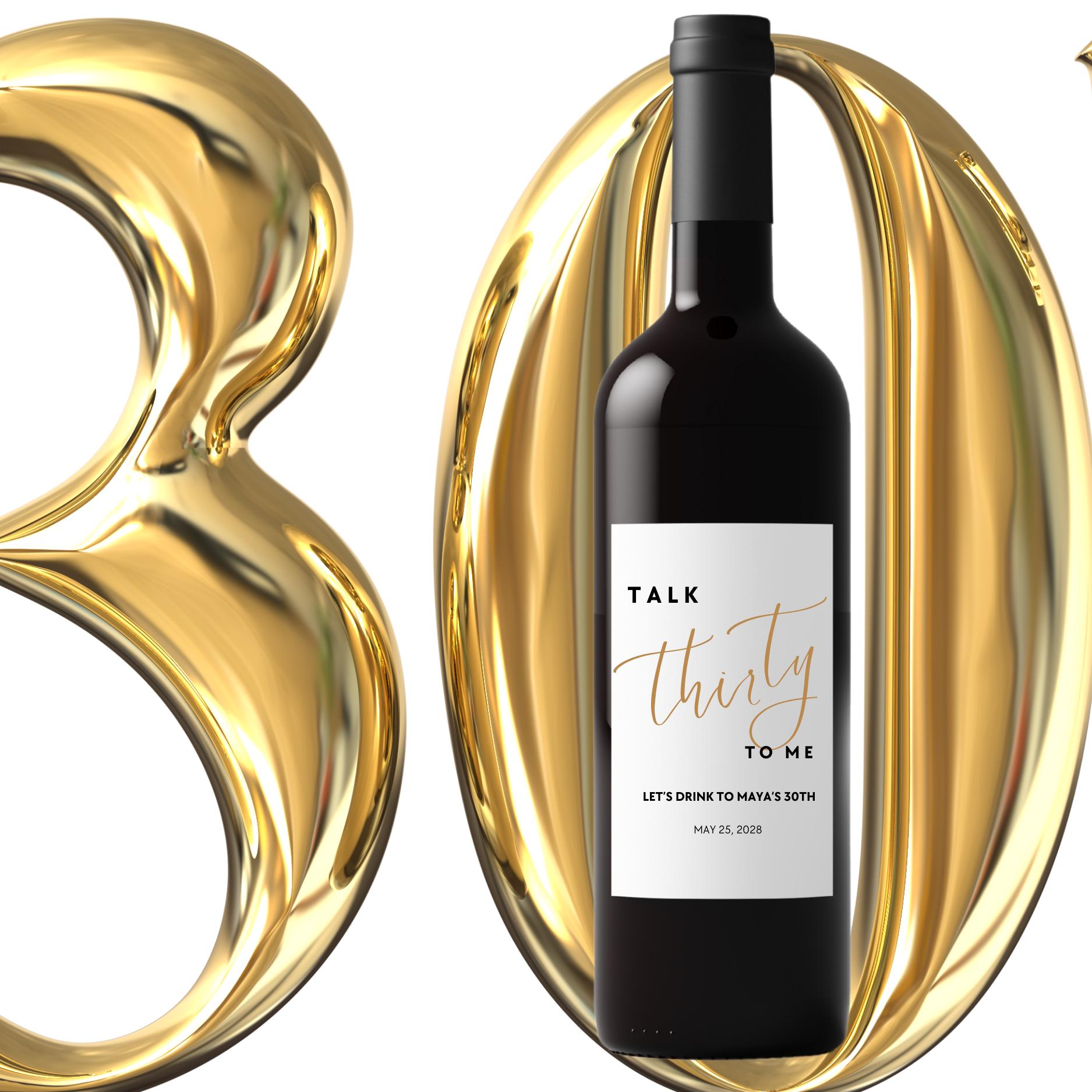 Personalized Name and Date 30th Birthday Wine Bottle Labels | Glossy| Set of 12|