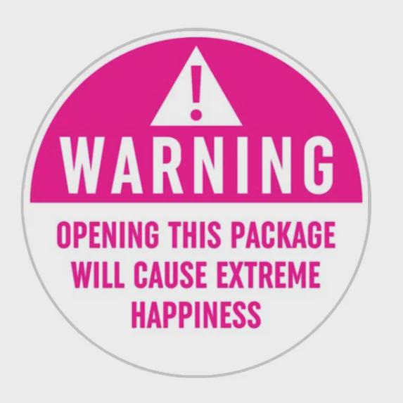 Warning Package Stickers, 2x2 Inches, Pink and White, Set of 100