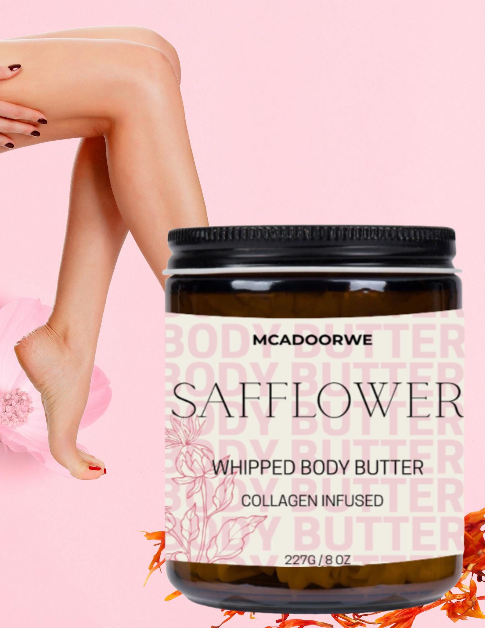 Safflower Whipped Body Butter | Handcrafted Organic Shea and Cocoa Butter Blend |8oz|