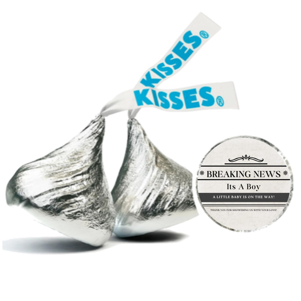 It's A Boy Newspaper Baby Shower Candy Stickers | Breaking News Labels | 100 Glossy Candy Kiss Sticker |Candy Table Accents