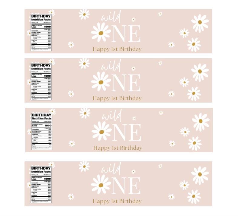 Wild One 1st Birthday Water Bottle Labels | Floral Theme|12ct| 1st Birthday Favors
