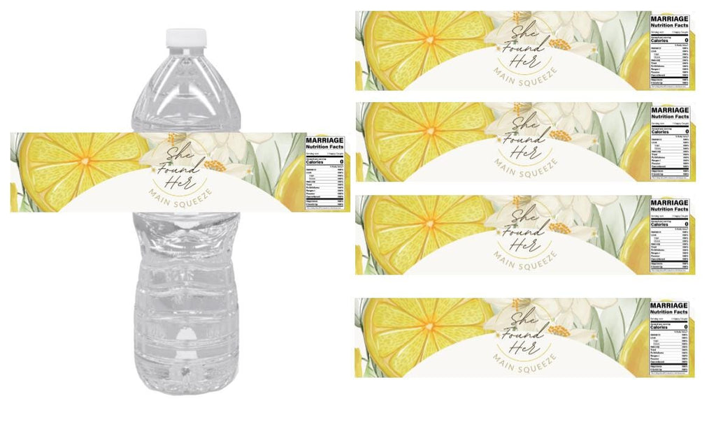 She Found Her Main Squeeze Bridal Shower Water Bottle Labels | Lemon Theme | 12ct