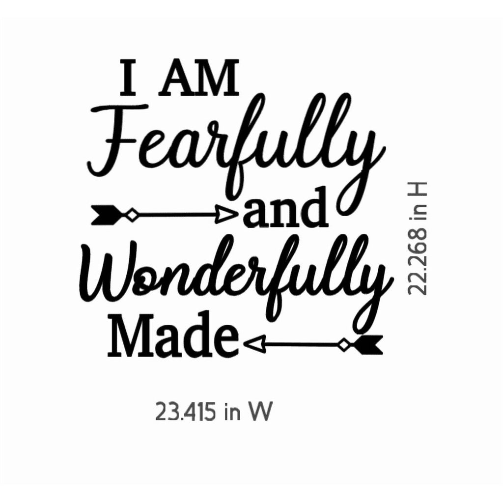 Inspirational Wall Decal 'I Am Fearfully and Wonderfully Made', Arrow Design, 23.4x22.3 inches, Black