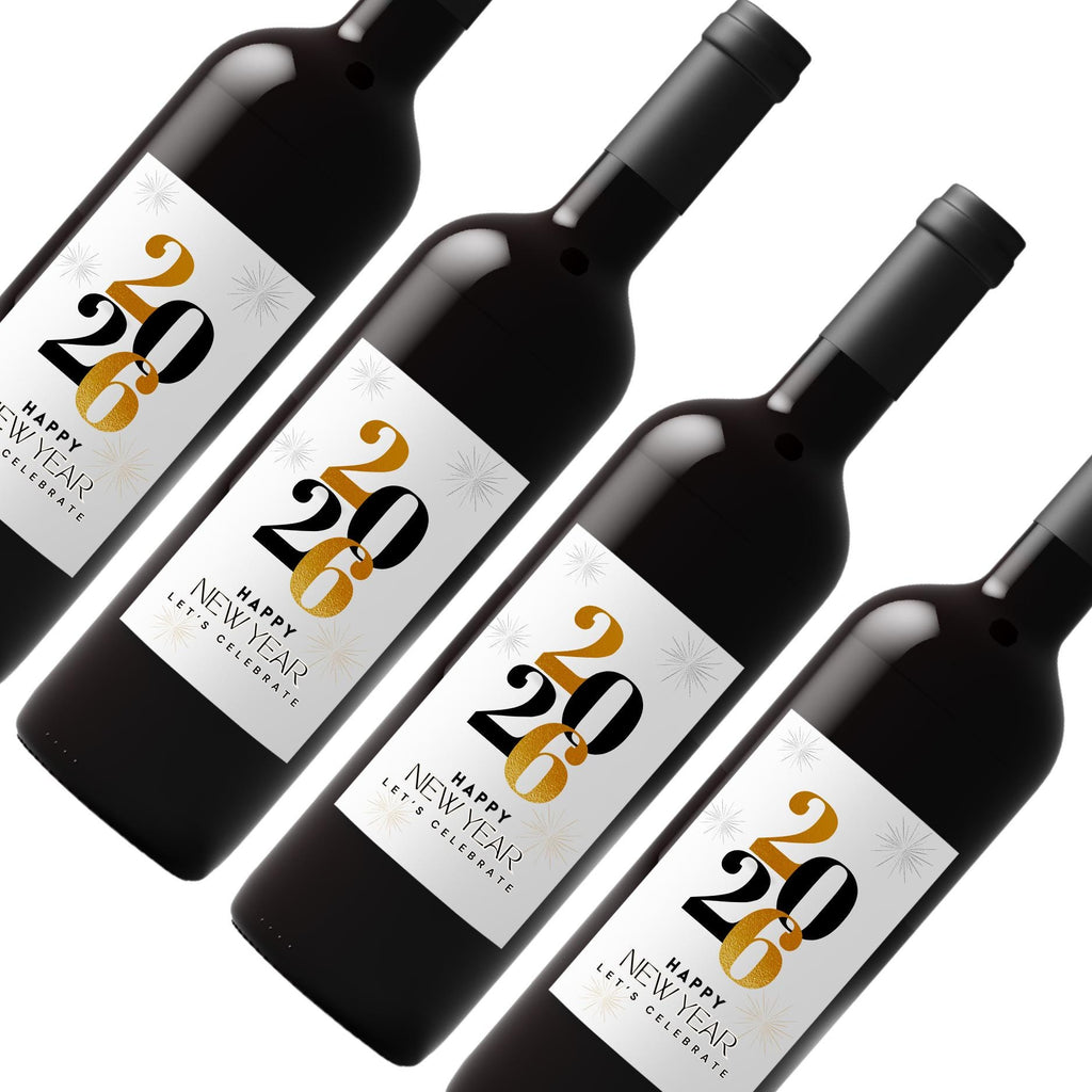 New Year Celebration Wine Labels | Custom Party Table Decor | Set of 4| Glossy