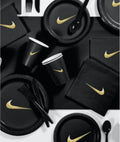 Custom Shoe Party Tableware Set, Black W/Gold, Paper Plates, Cups, Napkins 60pc
