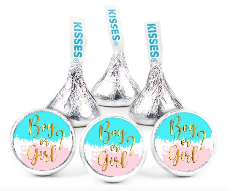 Boy or Girl Kisses Candy Stickers |100ct|Glossy|Gender Reveal| Baby Shower|0.75