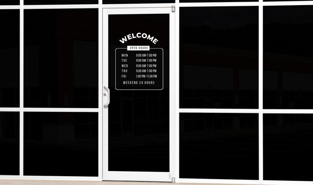 Business Hours Wall Decal | Removable Self Adhesive Vinyl | 11.5in W x 13in H Large Sign | Window & Door Display