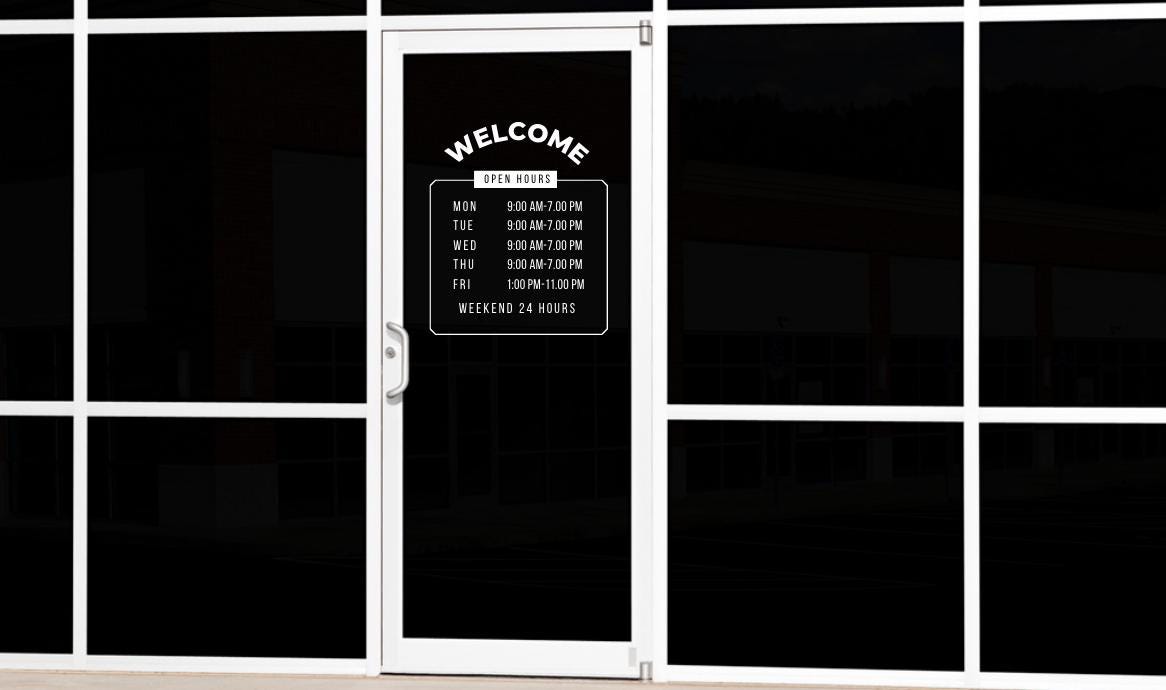 Business Hours Wall Decal | Removable Self Adhesive Vinyl | 11.5in W x 13in H Large Sign | Window & Door Display