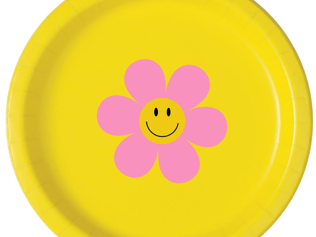Flower Party Supplies for Girls | Yellow Paper Plates Set | Party Table Decor