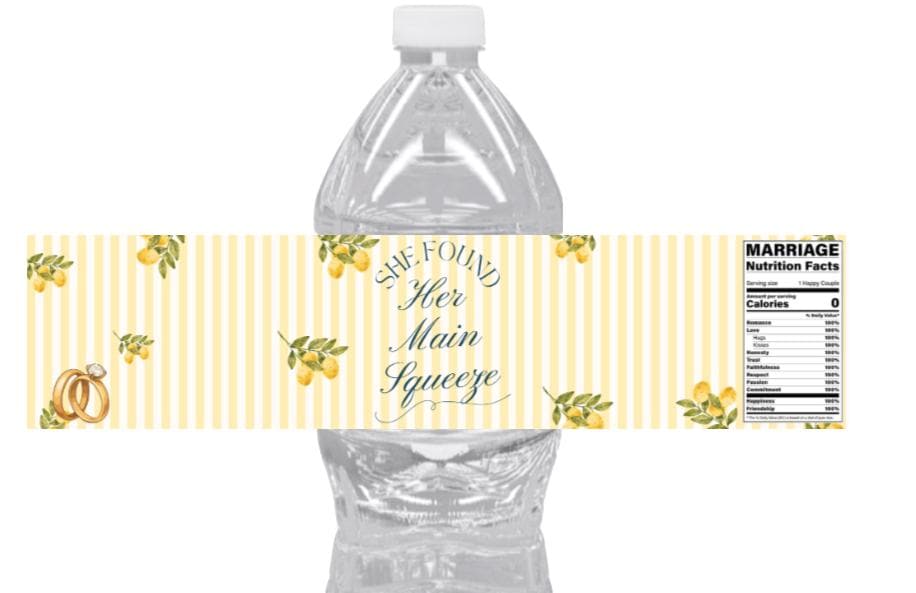 She Found Her Main Squeeze Water Bottle Wrappers | 12PCS | Bridal Shower Party Favors | Lemons