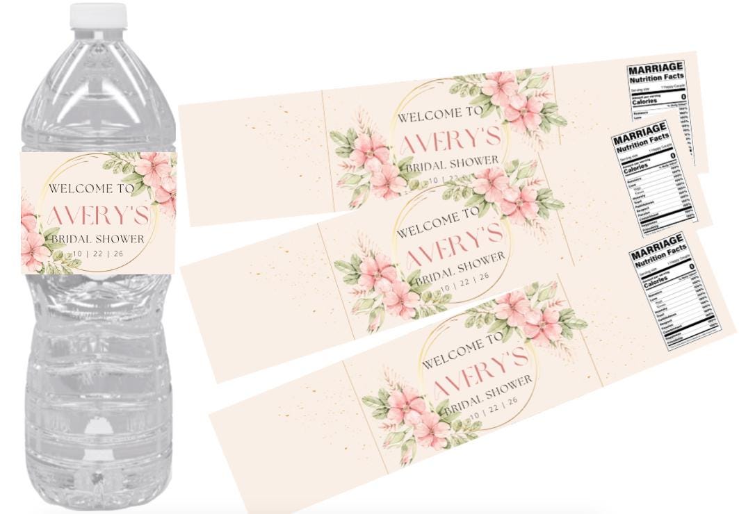 Personalized Floral Bridal Shower Water Bottle Labels | Welcome to My Bridal Shower | Custom Name and Date |12pcs