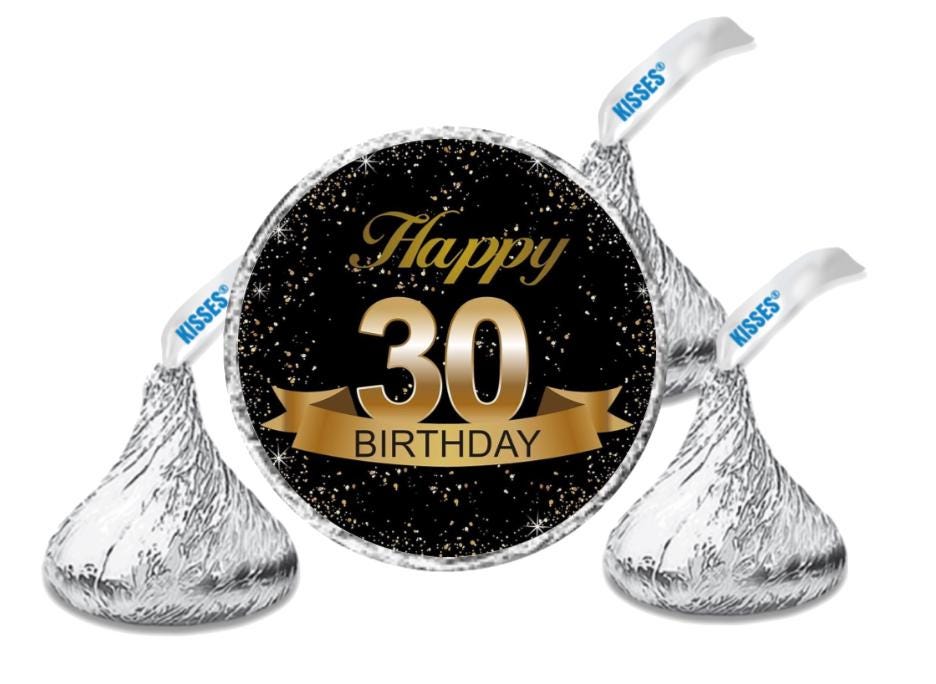 30th Birthday Kisses Candy Stickers | 100pcs| Waterproof| Glossy| 0.75in