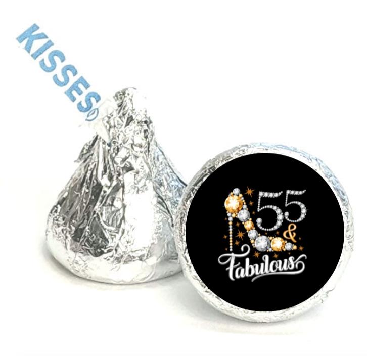 55 and Fabulous Kisses Candy Stickers | 100ct |Glossy| 55th Birthday| 0.75| Party Favors