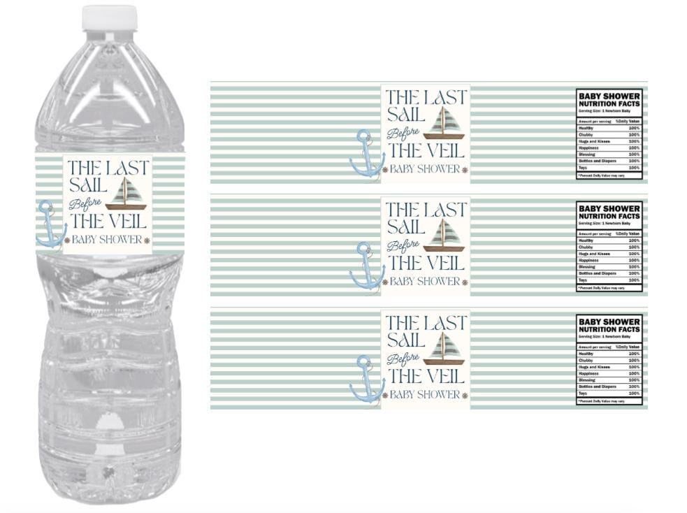 Baby Shower Water Bottle Labels | The Last Sail Before the Veil | Nautical Boat Theme |12pcs