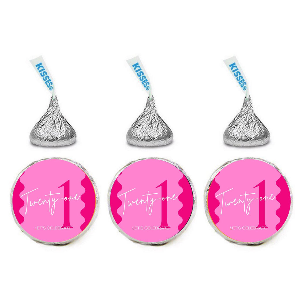 21st Birthday Candy Stickers | Twenty One Labels | 100 Glossy Chocolate Kiss Stickers | Peel & Stick Party Decorations