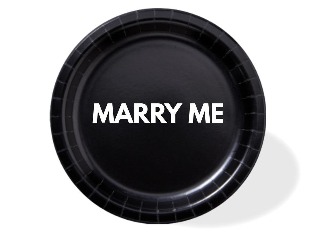 Engagement Party Plates | Black Marry Me Paper Plates Set | Romantic Table Decor