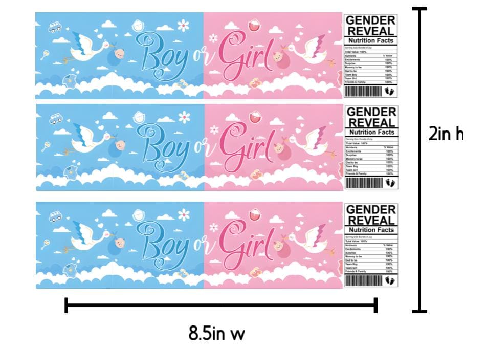 Boy or Girl | Gender Reveal Water Bottle Labels | Blue and Pink | Set of 12 | Waterproof & Durable