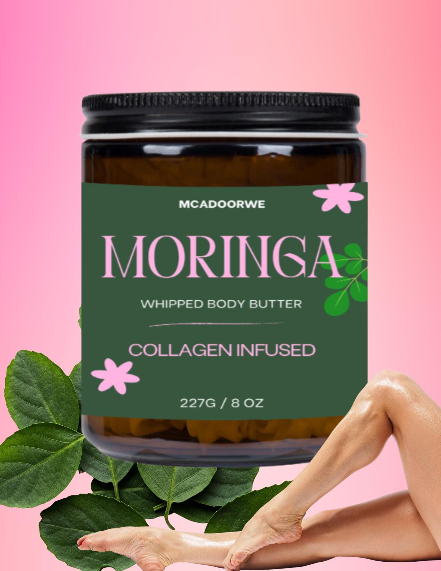 Moringa Whipped Body Butter | Handmade Organic Shea and Cocoa Butter | Luxurious 8 oz Jar