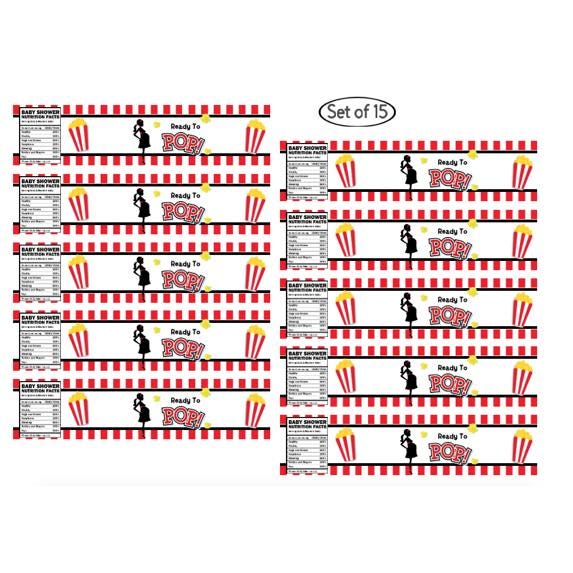 Ready to Pop Baby Shower Water Bottle Labels, Nutrition Facts, 12pcs