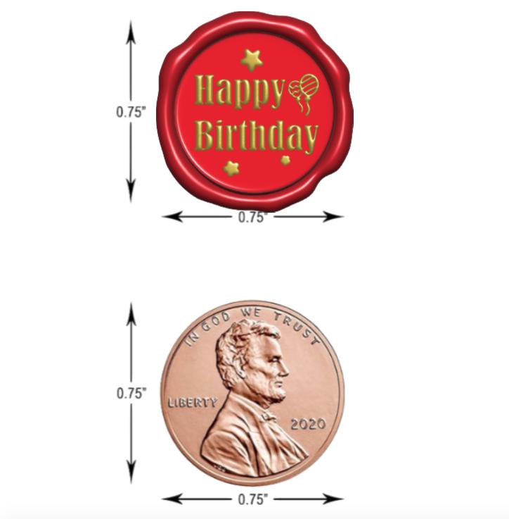 Red and Gold Happy Birthday Mini Candy Labels | Stamp Design | Set of 100