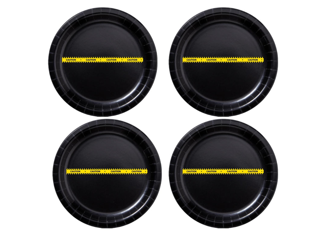 Caution Construction Theme Party Paper Plates Set | Black Tableware | 40 Piece Kit