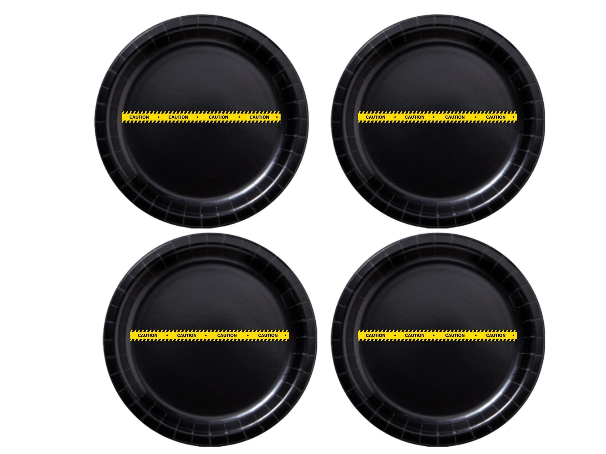 Caution Construction Theme Party Paper Plates Set | Black Tableware | 40 Piece Kit