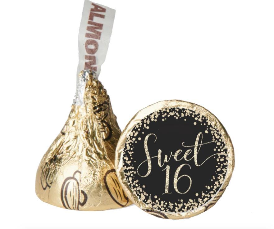 Sweet 16 Glossy Candy Stickers | Custom 0.75" Vinyl Labels | 16th Birthday Party Set of 100