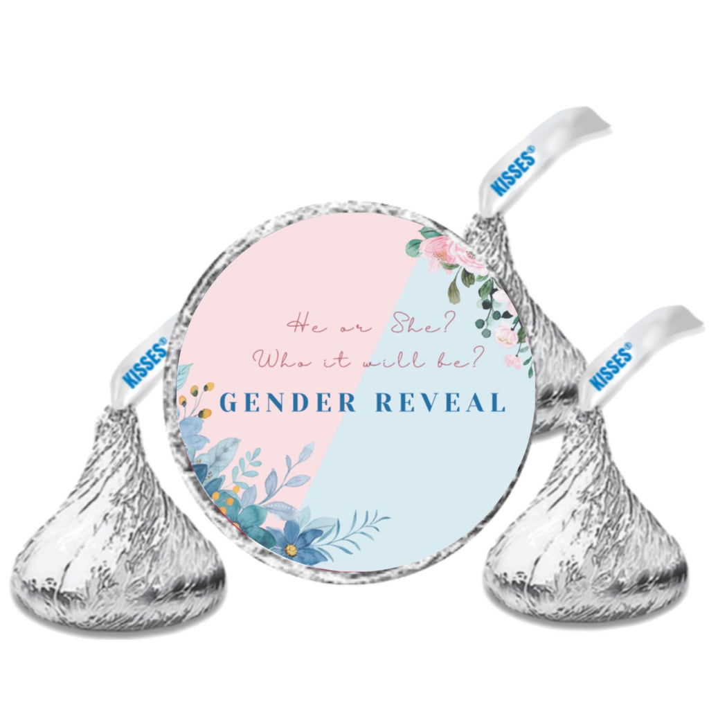 Gender Reveal Candy Stickers | 100 Chocolate Candy Kiss Labels | Glossy 0.75in Peel & Stick | Baby Shower Party Decorations