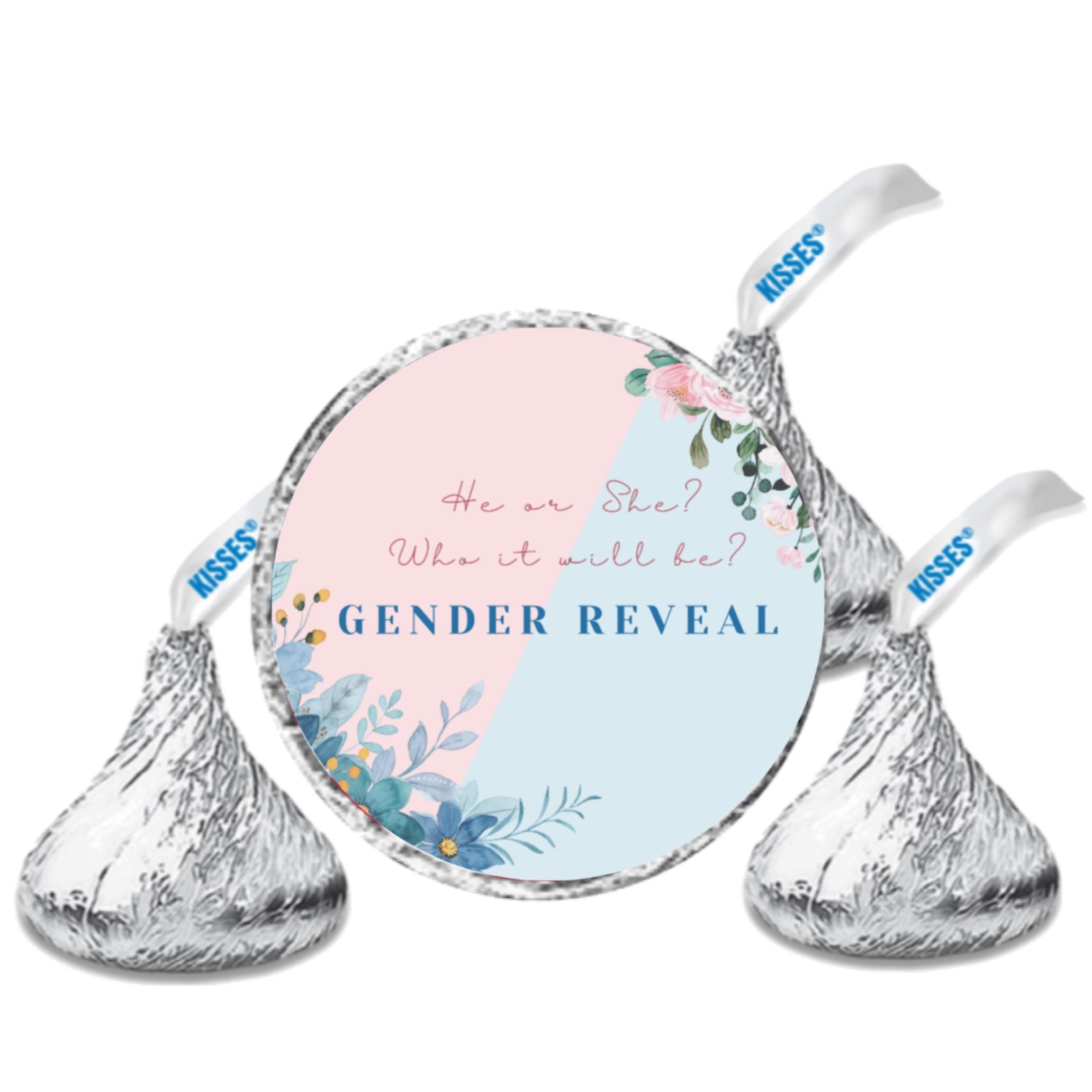 Gender Reveal Candy Stickers | 100 Chocolate Candy Kiss Labels | Glossy 0.75in Peel & Stick | Baby Shower Party Decorations