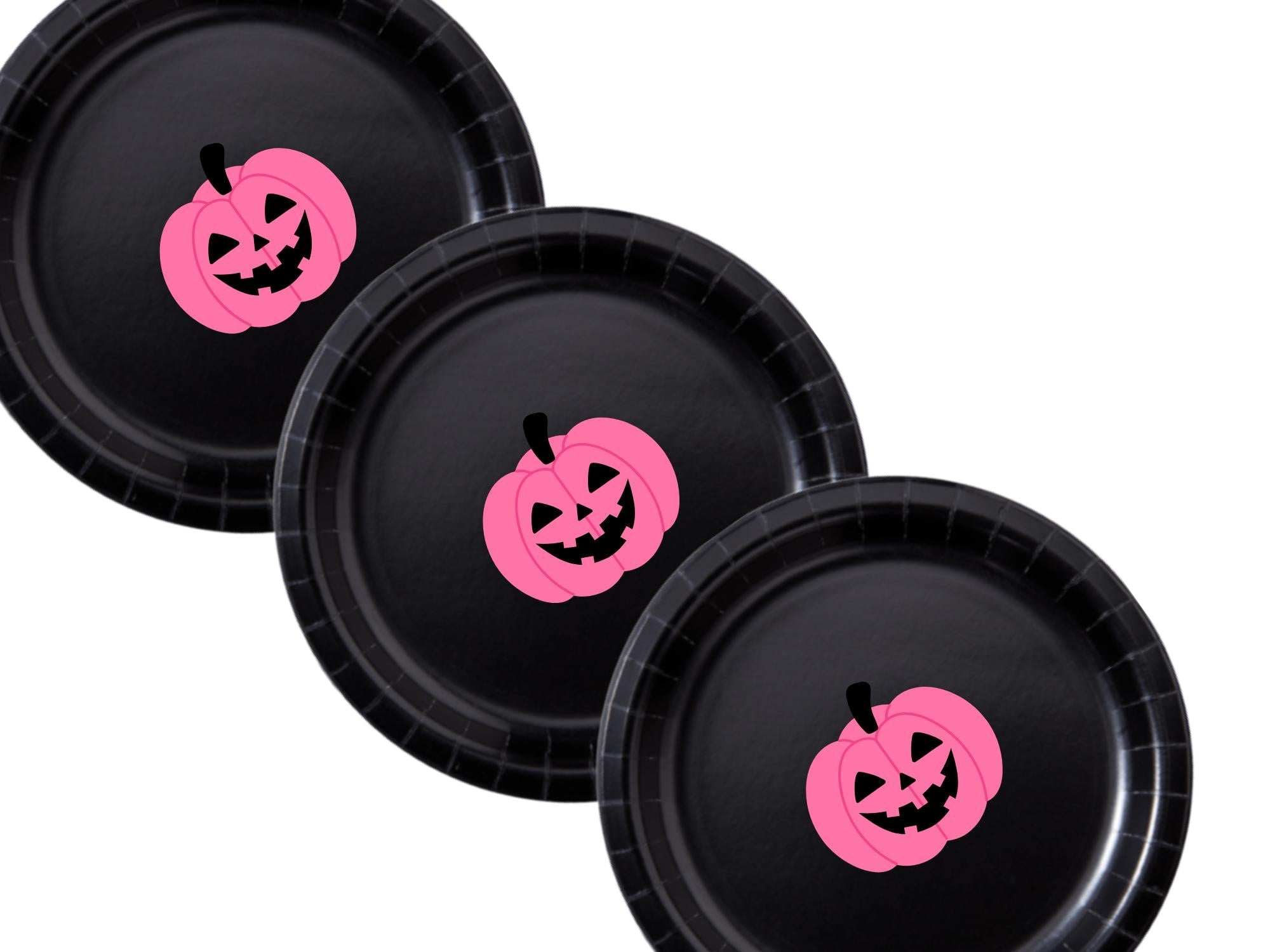Pink Pumpkin Party Paper Plates Set | Black Halloween Tableware | 40 Piece Kit