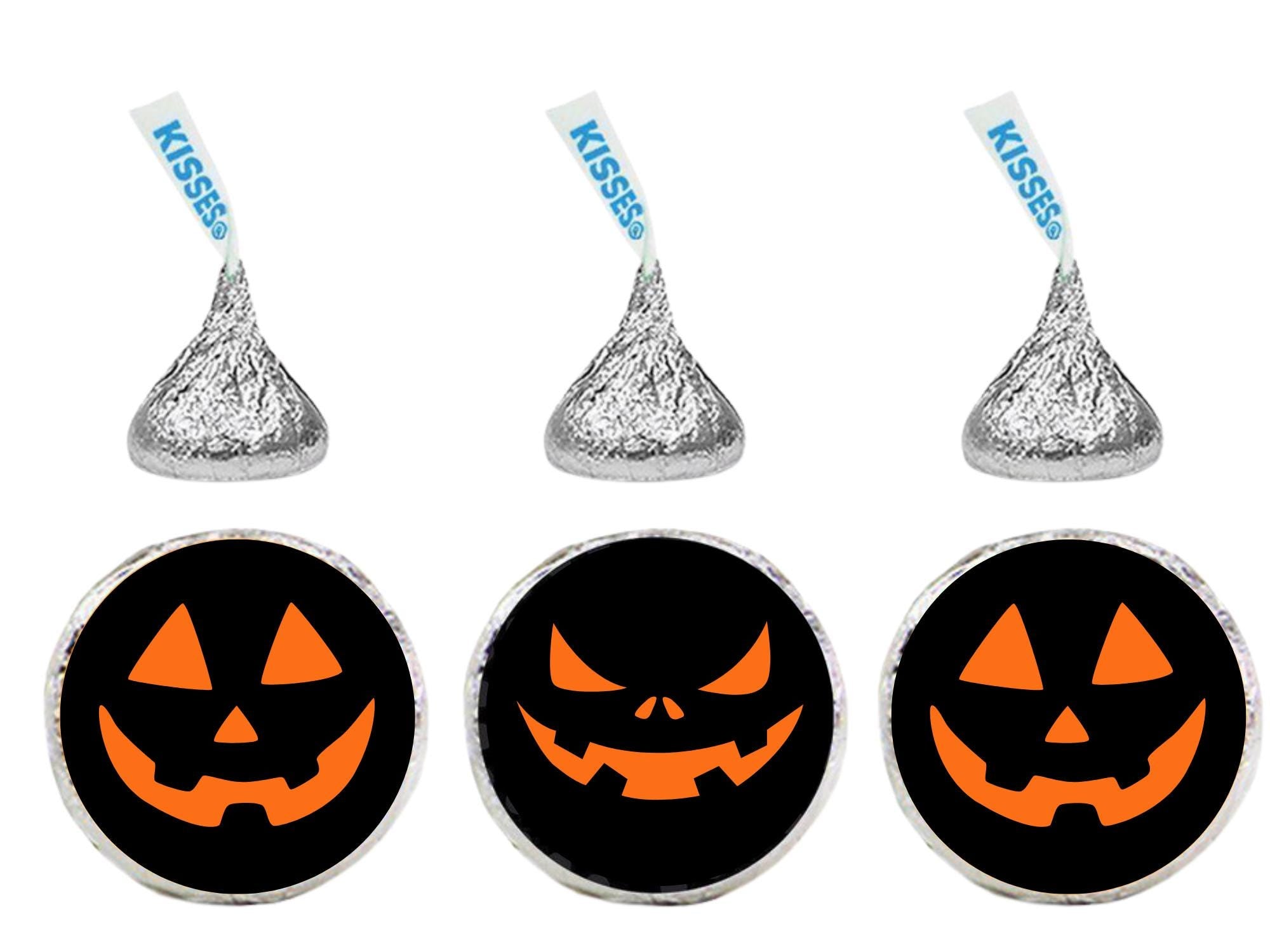 Halloween Pumpkin Candy Kiss Stickers | Black Peel and Stick Decals | 100 Pack