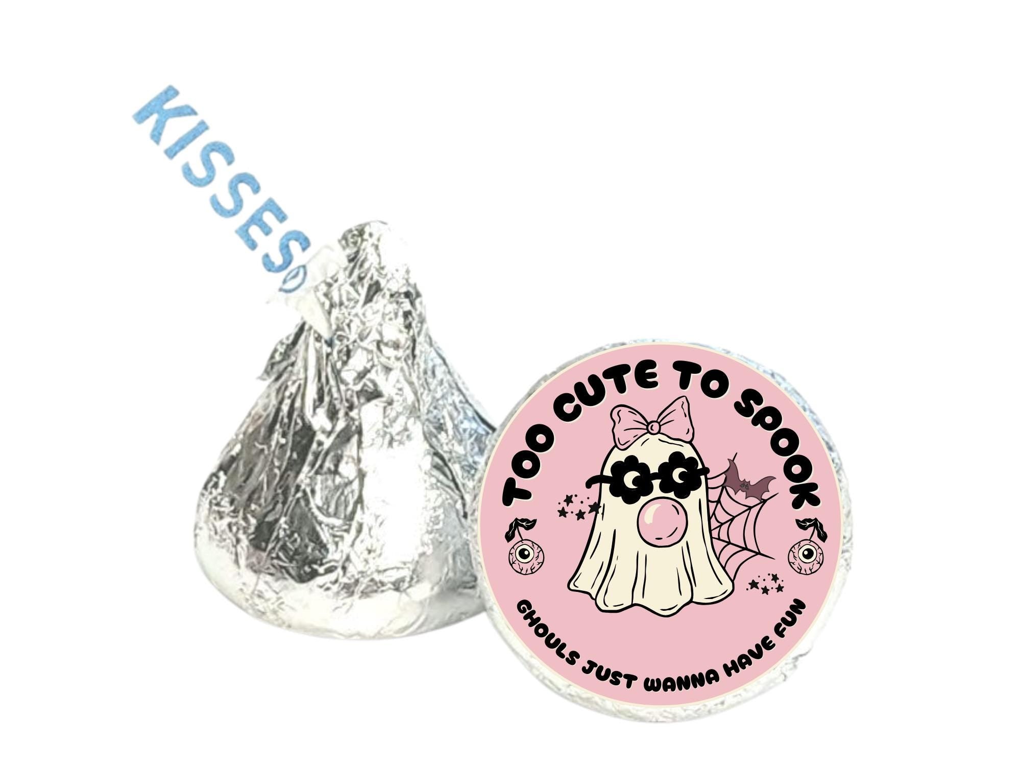 Too Cute to Spook Candy Kiss Stickers | Pink Halloween Peel and Stick Decals | 100 Pack
