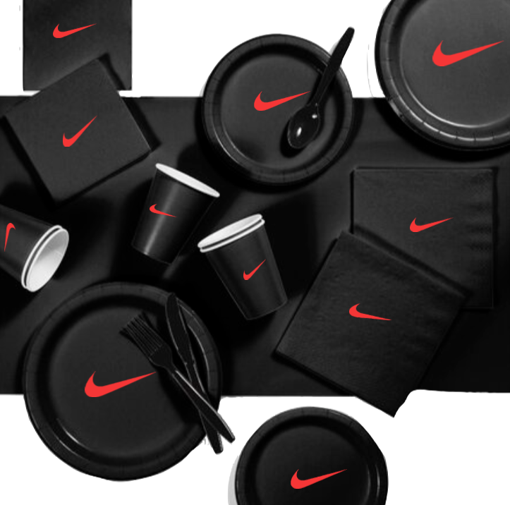 Custom 60 piece Party Pack with Paper Plates, napkins and Cups, Black with Red