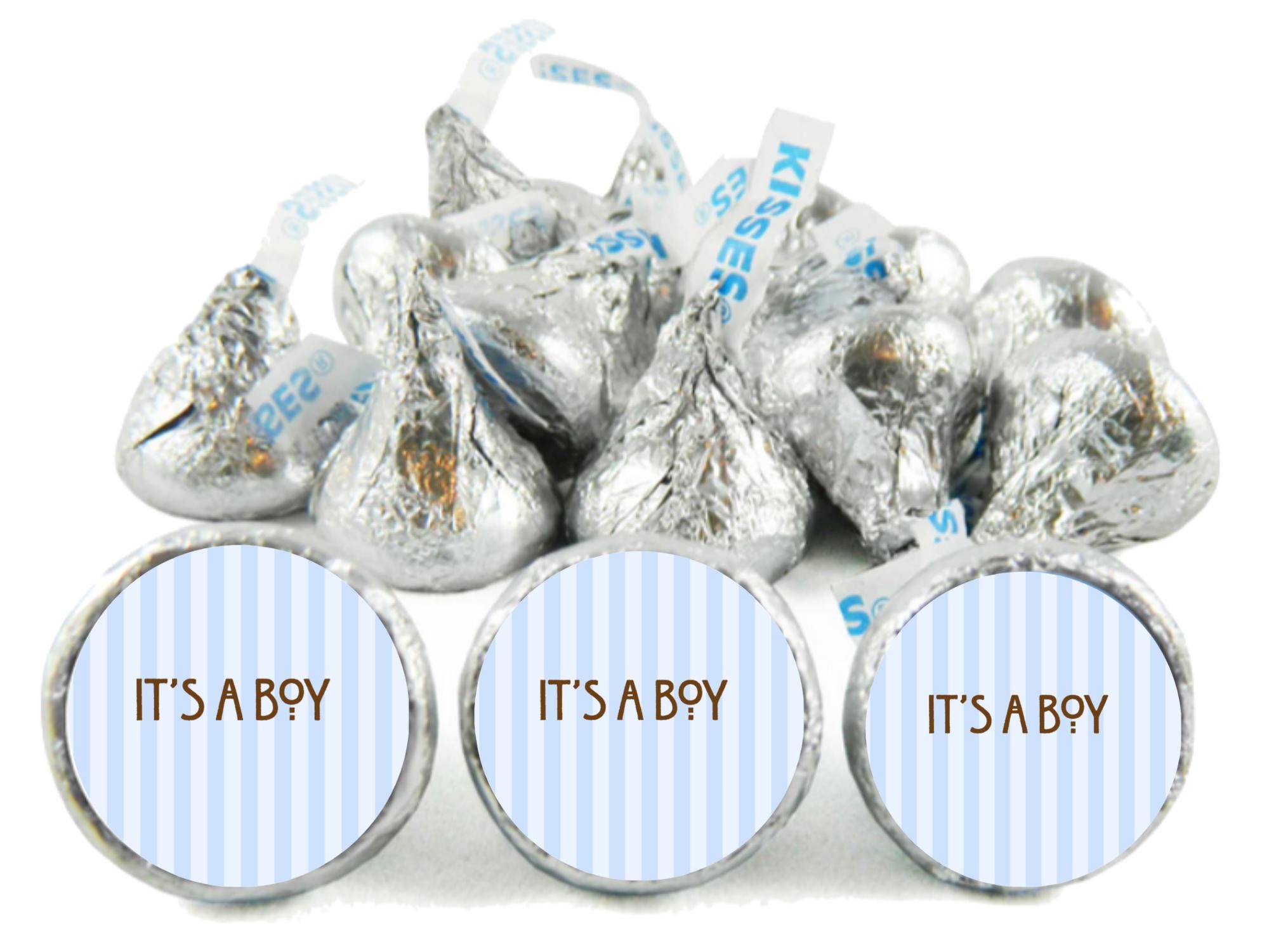Its a Boy Candy Kiss Stickers | Baby Shower Candy Decal Labels | Glossy| Blue Stripe