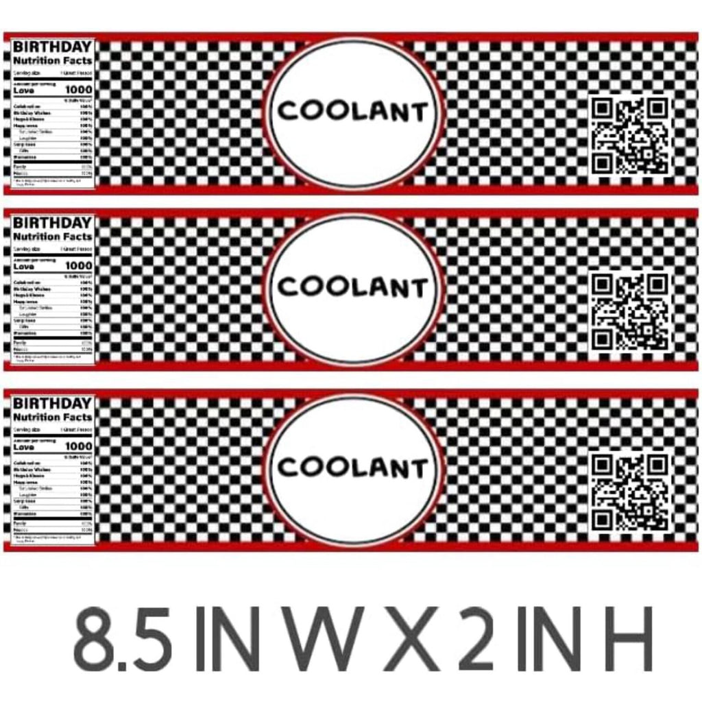 Racing Theme Water Bottle Labels, Coolant Design, 8.5 x 2 inches, Set of 12