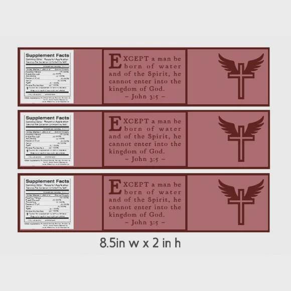 Biblical Scripture John 3:5, Spiritual Water bottle Labels, Religious Cross