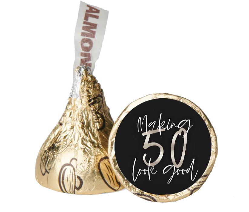 Making 50 Look Good Glossy Candy Stickers | Custom 0.75" Vinyl Labels | 50th Birthday Party Set of 100