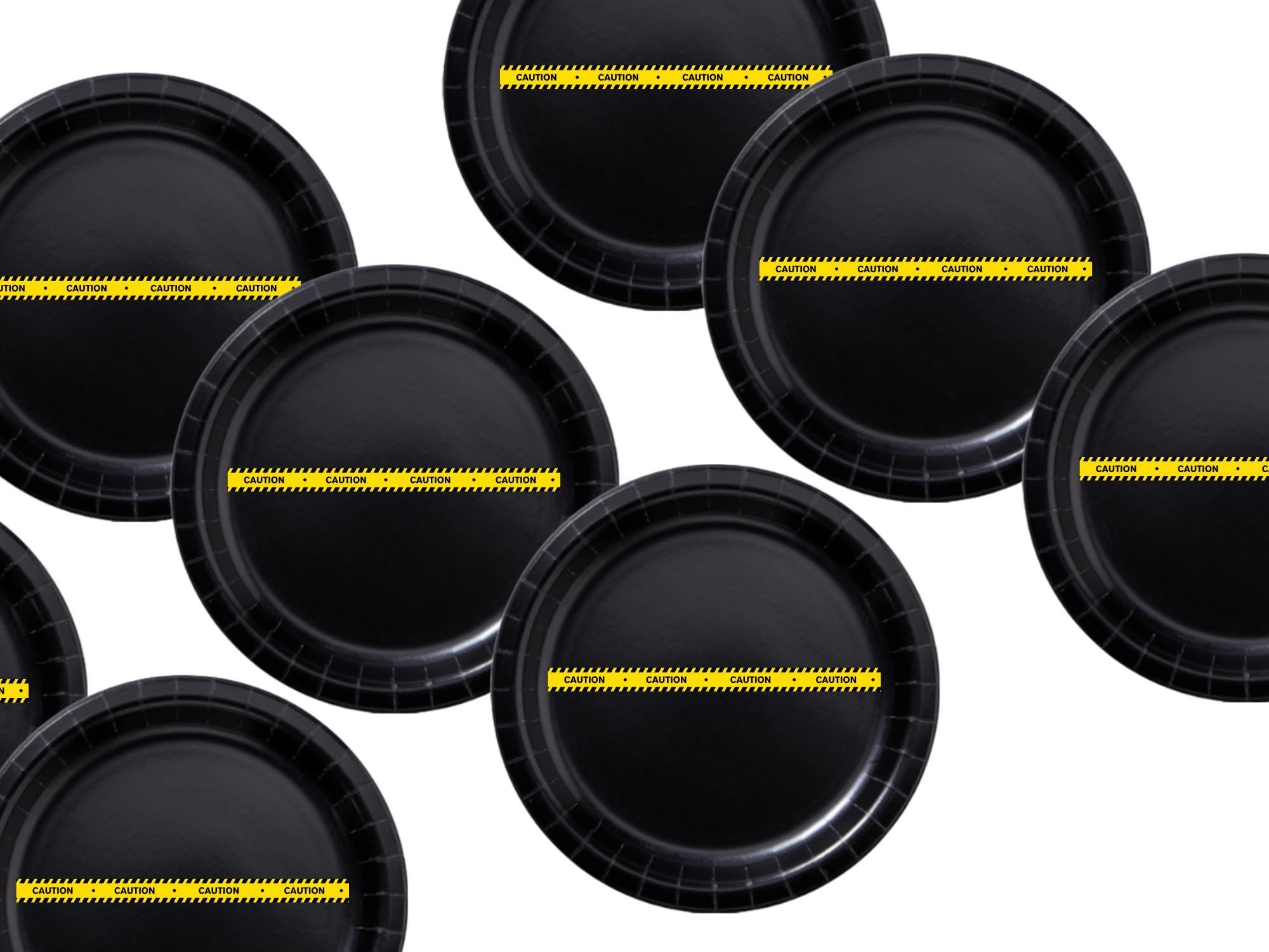 Caution Construction Theme Party Paper Plates Set | Black Tableware | 40 Piece Kit