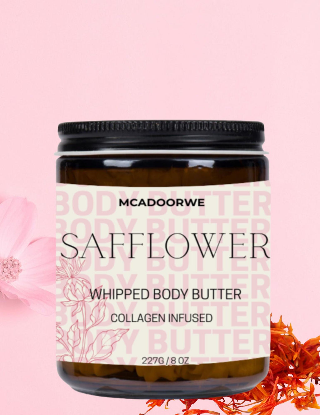Safflower Whipped Body Butter | Handcrafted Organic Shea and Cocoa Butter Blend |8oz|