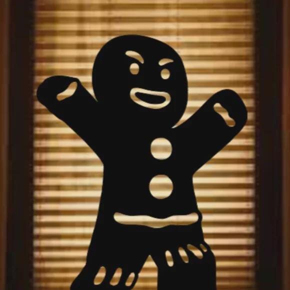 Running Christmas Reusable Gingerbread Man Window Cling Silhouette Decal 23.5h