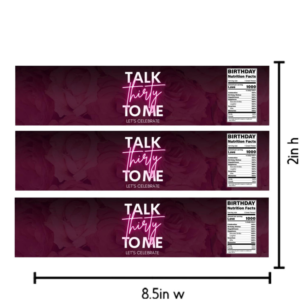 Talk Thirty To Me Water Bottle Labels | 30th Birthday Party Favors|12| Party Table Decor | Easy Celebration Setup