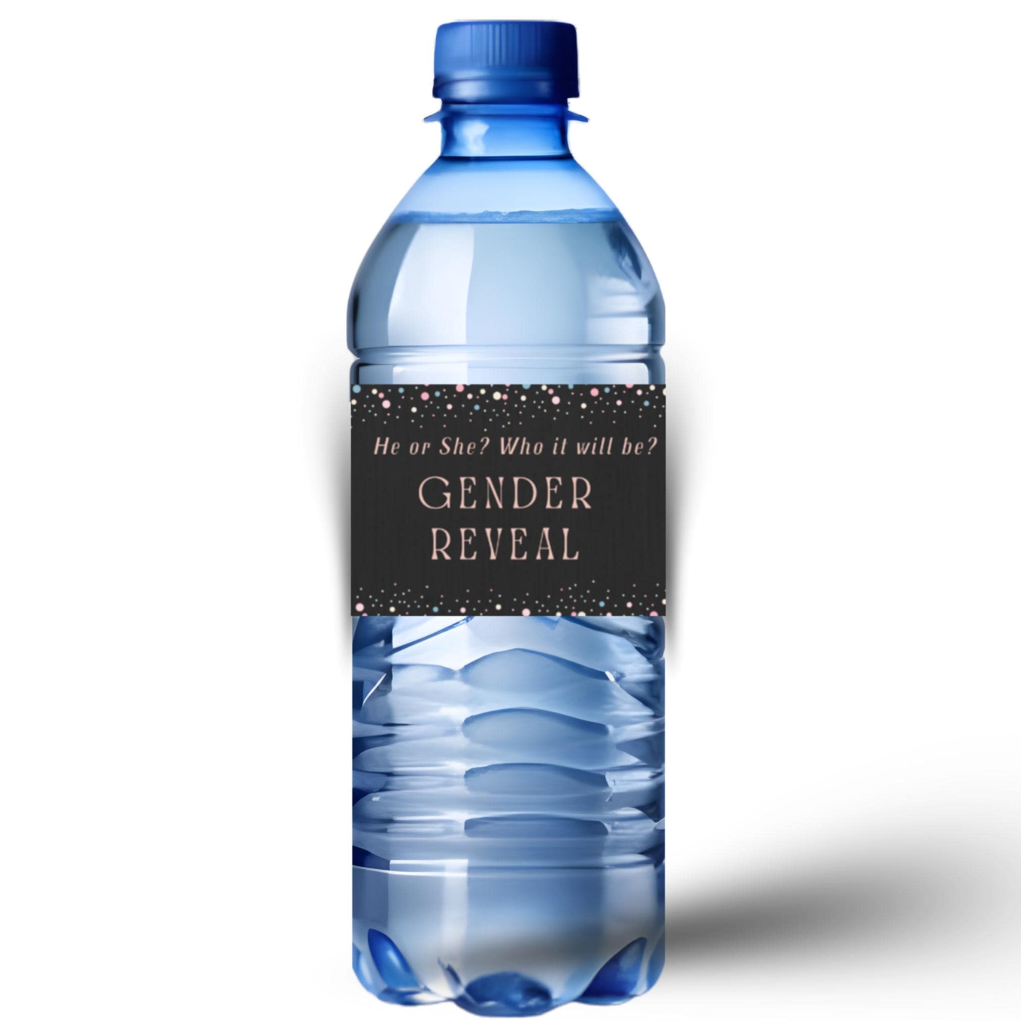 Gender Reveal Water Bottle Labels | He or She Who Will It Be | Baby Shower Party Decor | Glossy