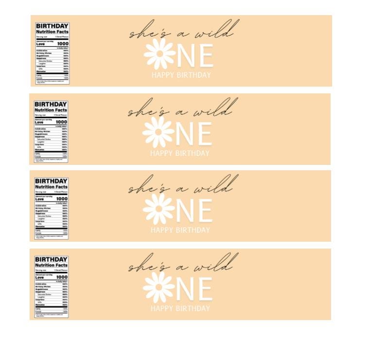 She is a Wild 1 Water Bottle Labels |12ct| Boho Flowers | Girls 1st Birthday Party Decor
