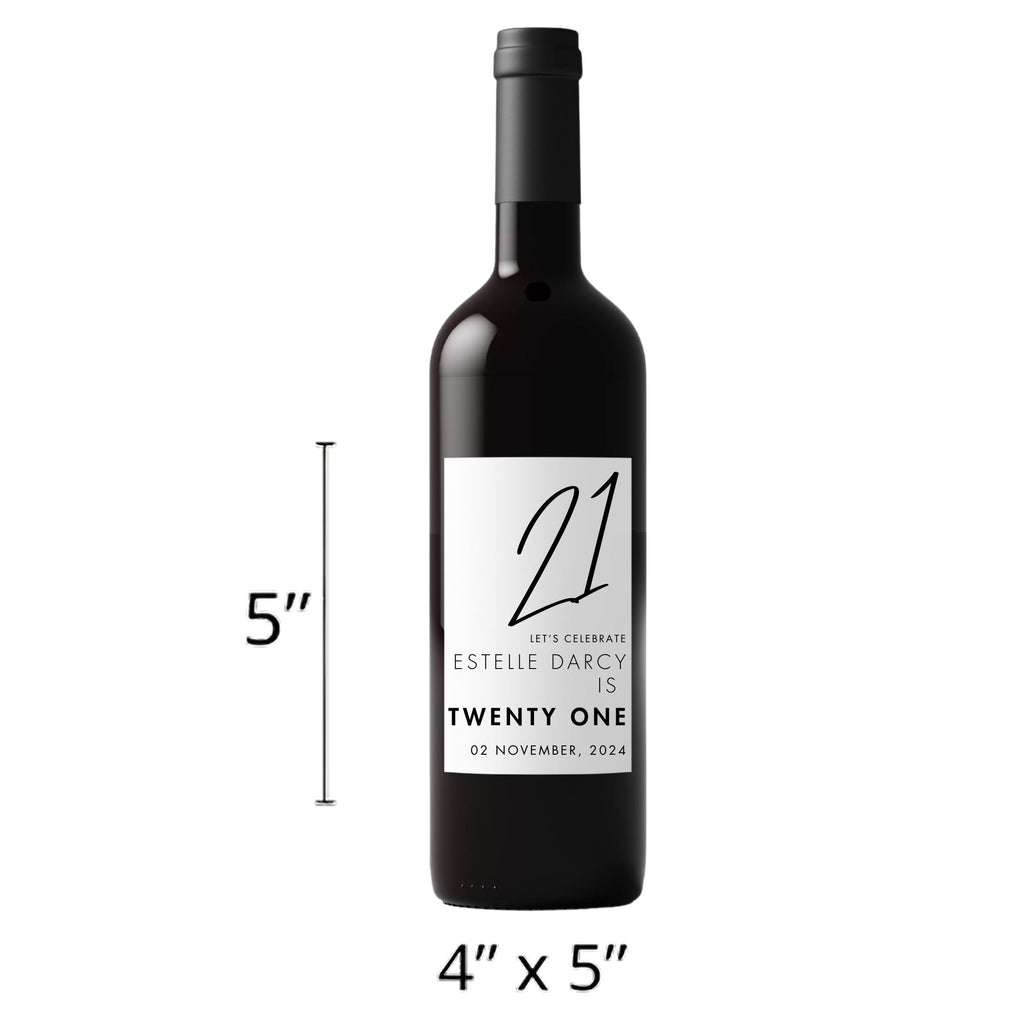 Custom 21st Birthday Wine Bottle Labels | Milestone Party Decor | Easy Apply| 4ct