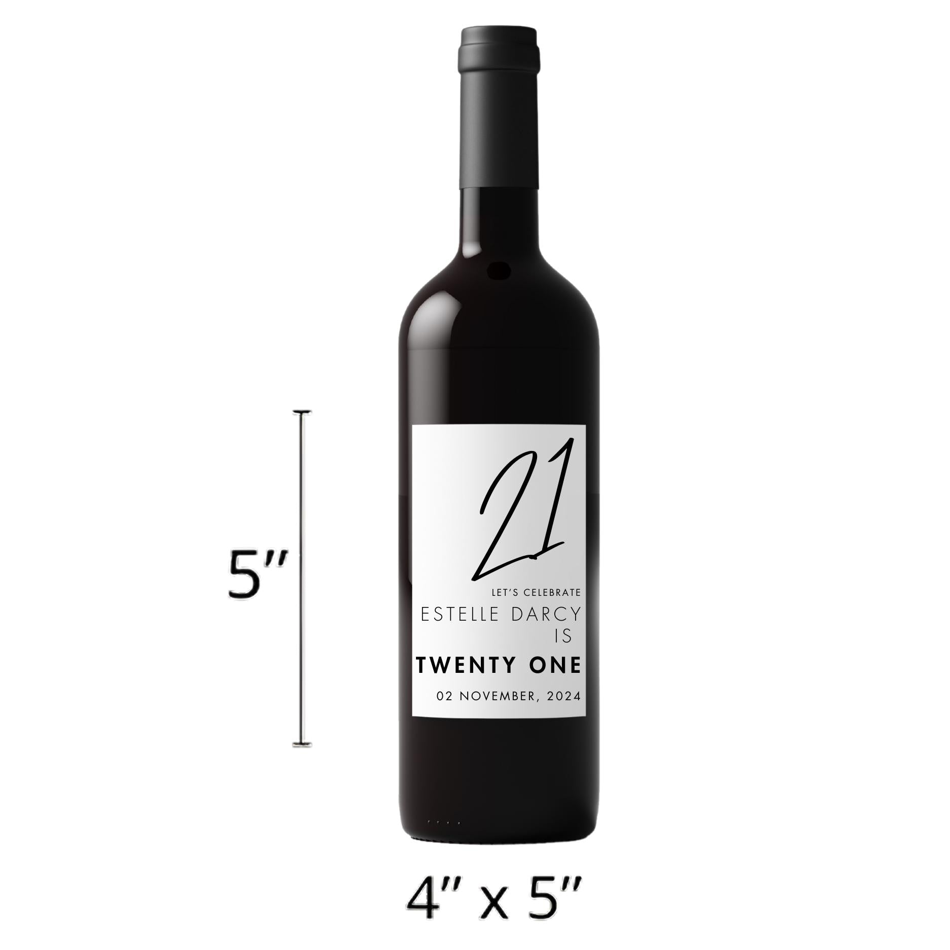 Custom 21st Birthday Wine Bottle Labels | Milestone Party Decor | Easy Apply| 4ct