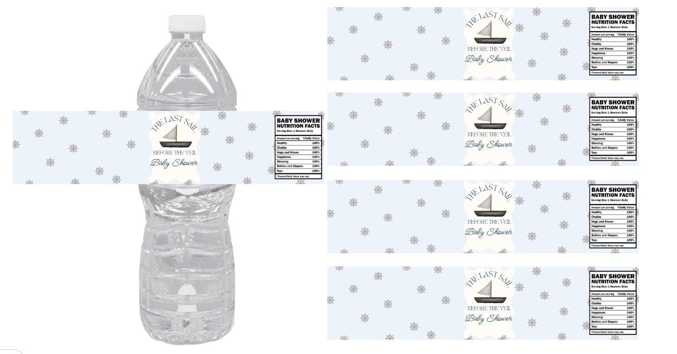 The Last Sail Before the Veil |Baby Shower Water Bottle Labels| 12pcs|Nautical Favors
