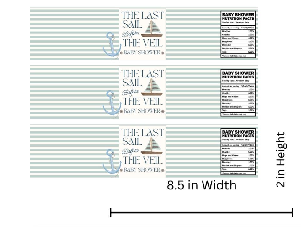 Baby Shower Water Bottle Labels | The Last Sail Before the Veil | Nautical Boat Theme |12pcs