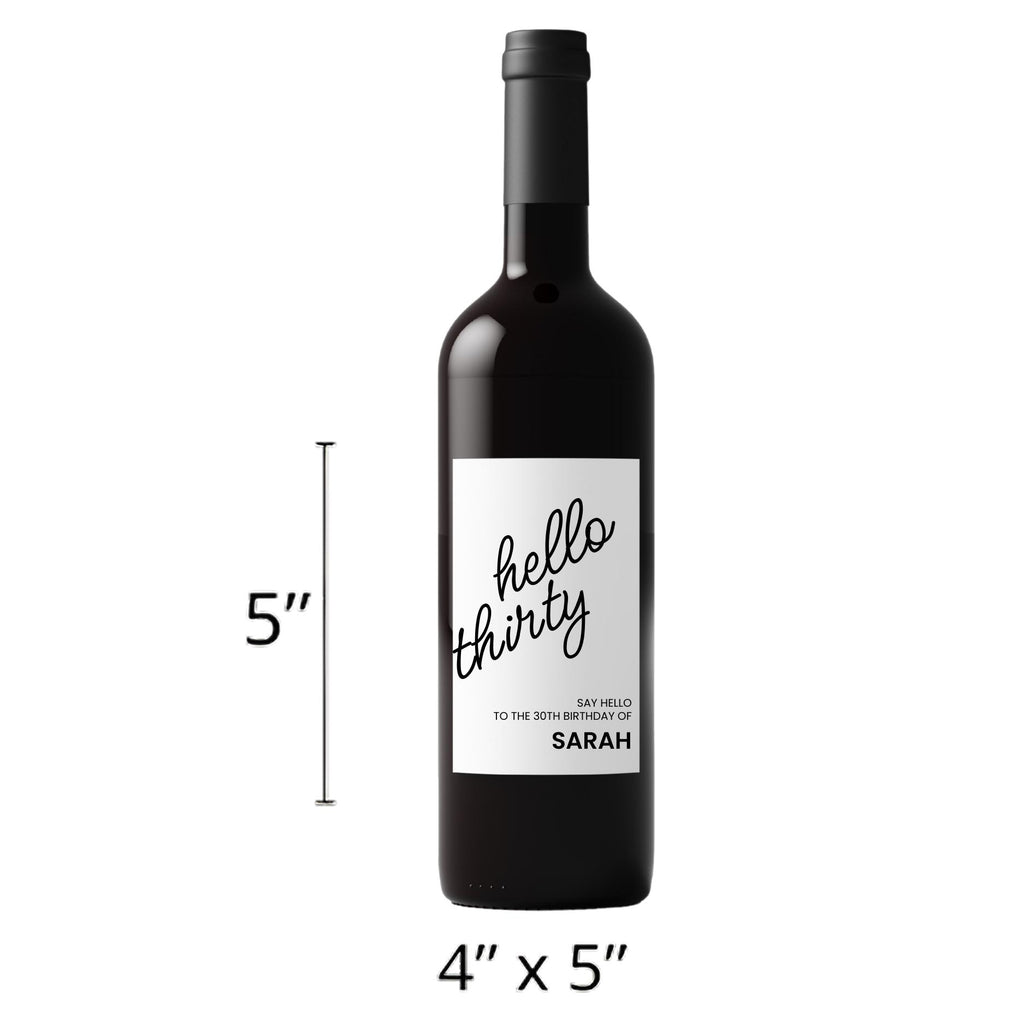Hello Thirty Personalized 30th Birthday Wine Bottle Labels | Custom Name Bottle Decor | Glossy Finish|4pcs
