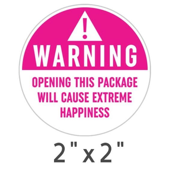 Warning Package Stickers, 2x2 Inches, Pink and White, Set of 100
